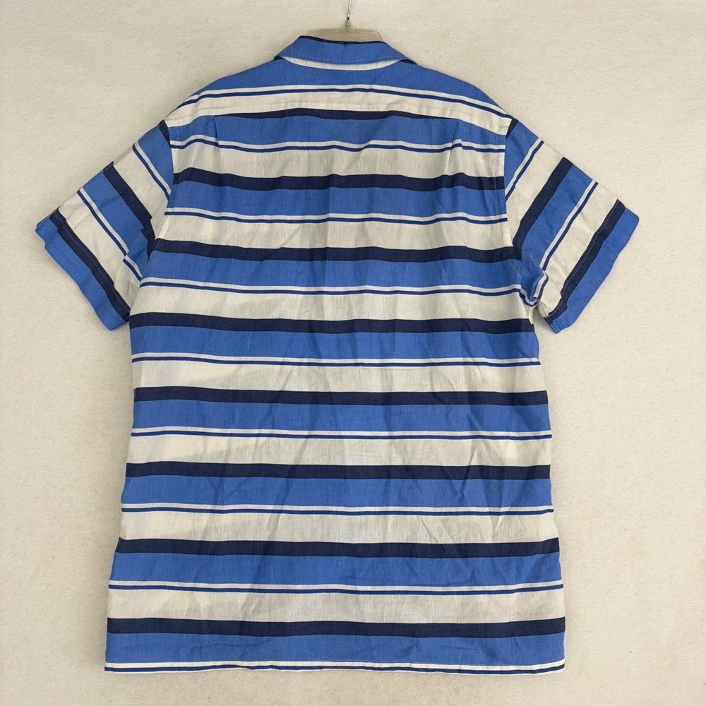 Polo Ralph Lauren Camp Shirt Mens XL Blue White Striped Linen Blend Summer